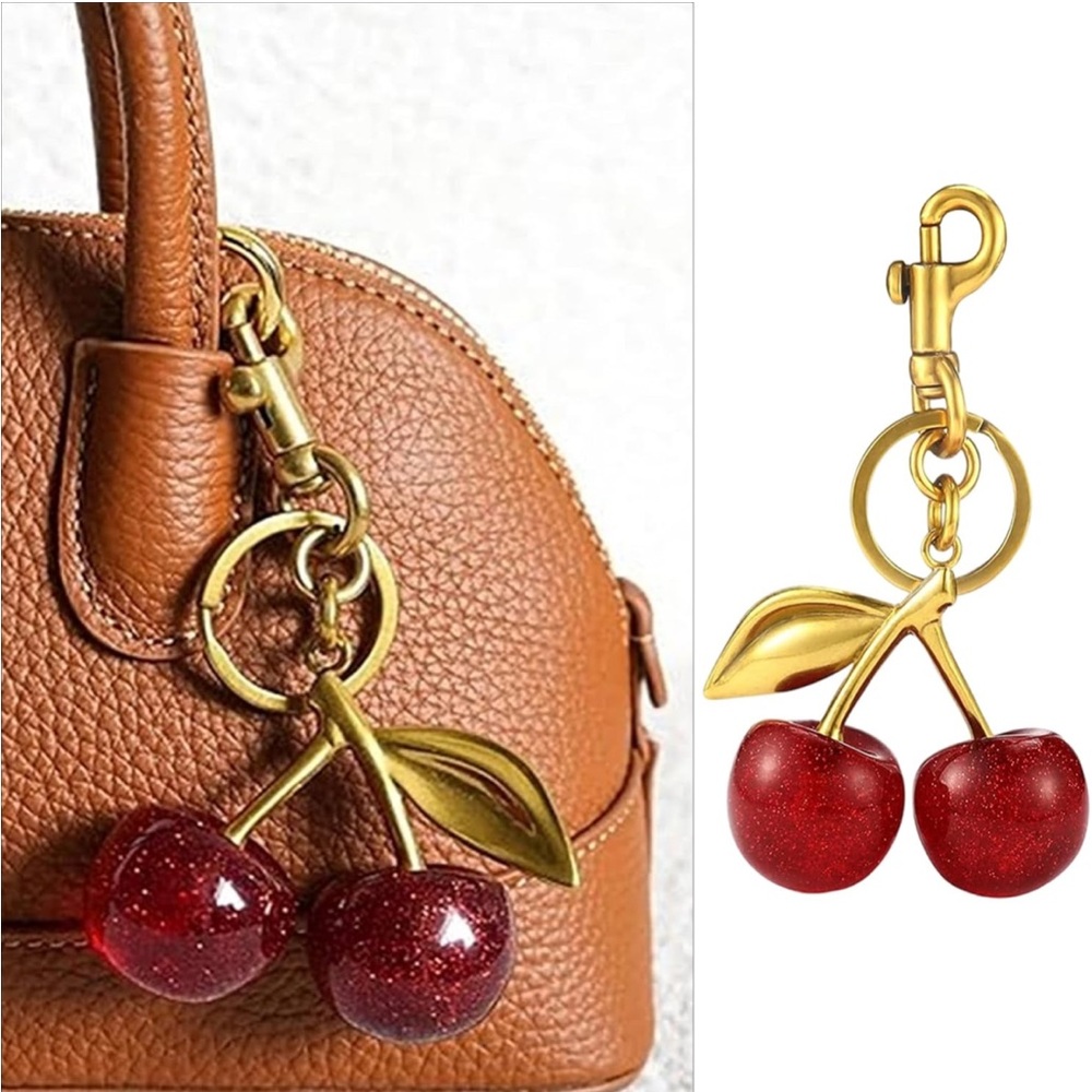 💚Gold and Red Cherry Keychain - Picture 3 of 5